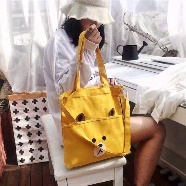 Túi Tote đi học đi chơi thời trang sinh viên chú gấu tai nâu