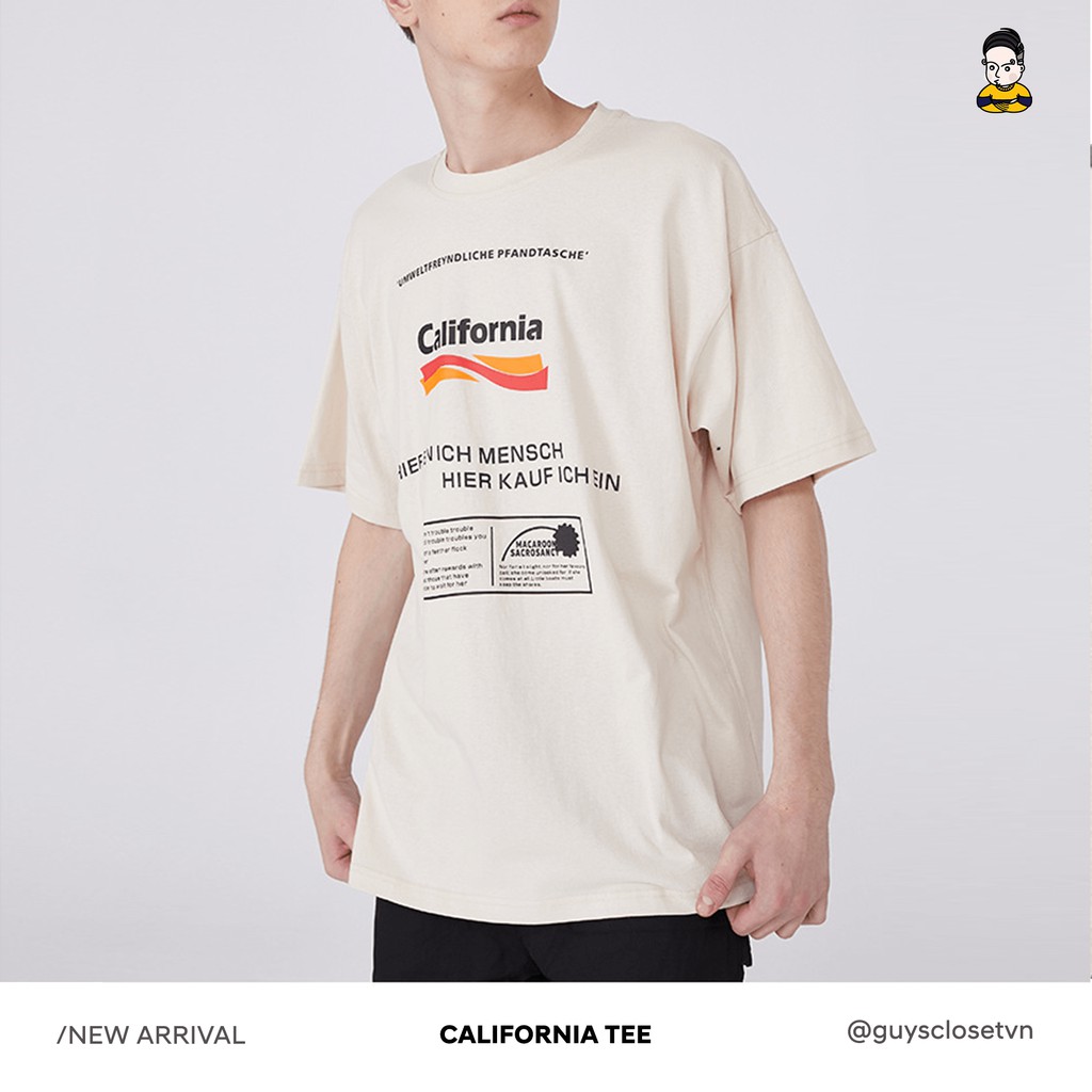 Áo phông unisex California GUY's Closet, Dáng suông rộng rãi, In chữ nghệ thuật