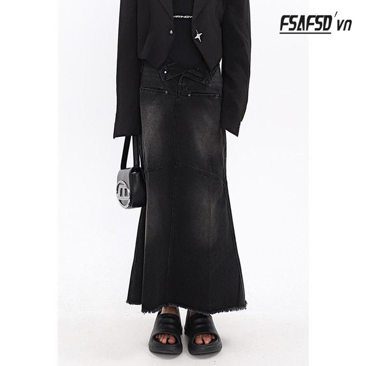 Chân Váy Denim Lưng Cao Phong Cách Retro Mùa Hè Thu Cho Nữ