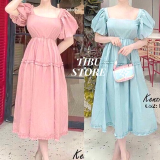 Váy babydoll tay phồng cổ vuông tibu, đầm dáng xoè tay phồng siêu xinh