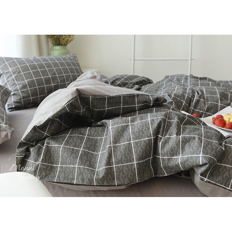 BỘ CHĂN GA GỐI CARO COTON POLY CỰC SANG TRỌNG, MẪU BASIC
