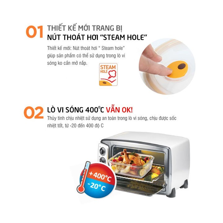 Hộp thủy tinh Euro Steam Hole Lock&Lock LLG214T LLG224T LLG422T LLG428T LLG445T LLG831T LLG861T 380ml-1L - TRUCANHSG