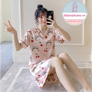 ĐẦM / VÁY NGỦ CHERRY LỤA SATIN [MAIMAIHOME]