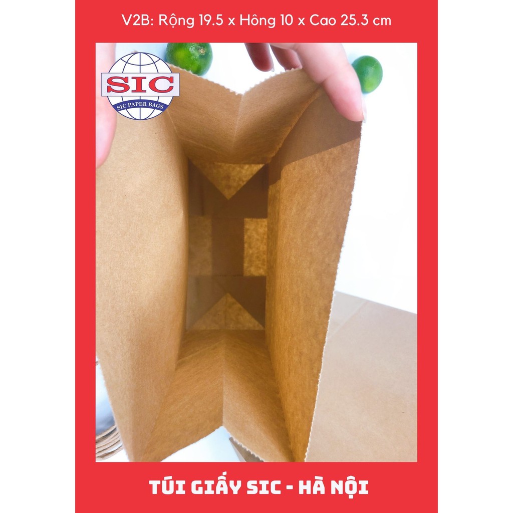 [SET 100 CHIẾC] TÚI GIẤY KRAFT V2B: 19.5x10x25.3 KHÔNG QUAI ( ẢNH THẬT)