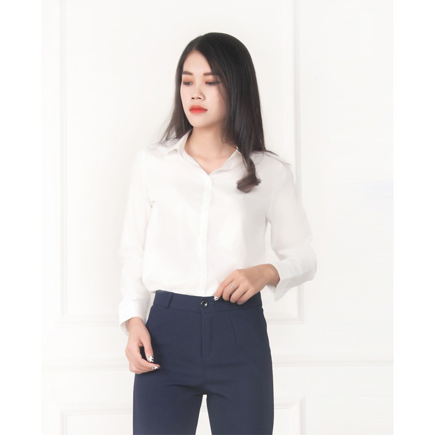 Áo sơ mi nữ dài tay form rộng kiểu sơmi màu trắng xanh đẹp thời trang công sở đi học | BigBuy360 - bigbuy360.vn