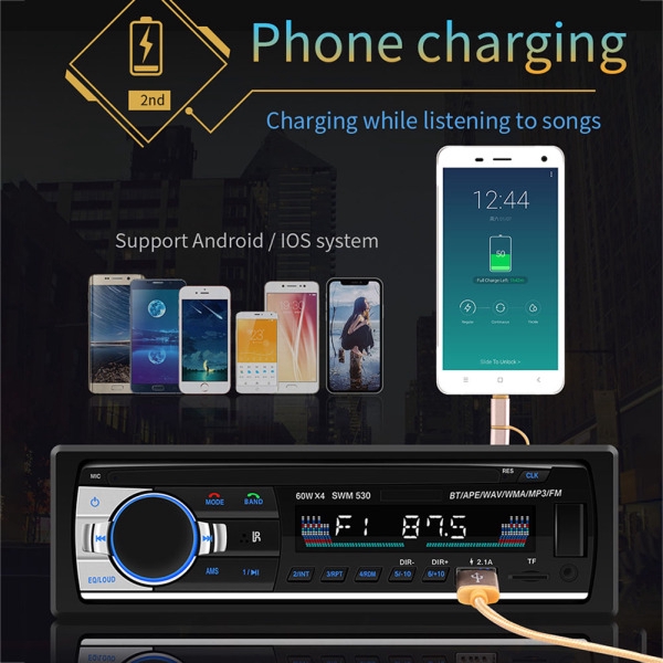 Đầu phát nhạc MP3 bluetooth hỗ trợ nghe nhạc radio đầu cắm USB 12V gắn trên xe hơi
