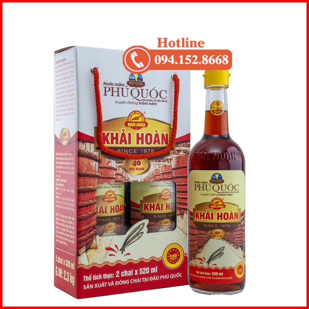 Nước Mắm Khải Hoàn Phú Quốc Xách Hộp Quà Biếu 2 Chai 520ml