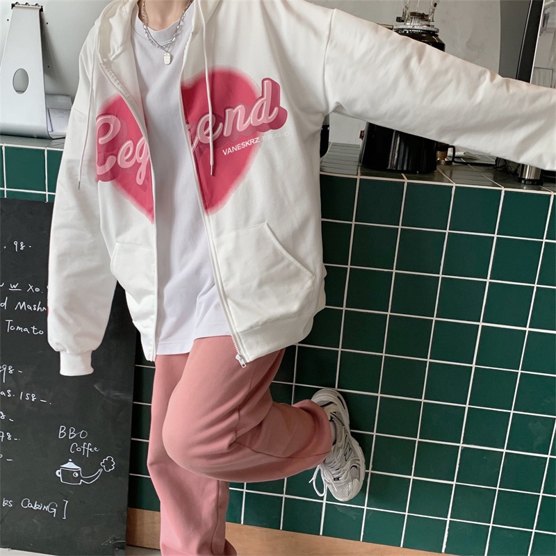 【ZHELIHANGFEI】Áo Hoodie Tay Dài Form Rộng Họa Tiết In Theo Phong Cách Preppy Dễ Phối Đồ