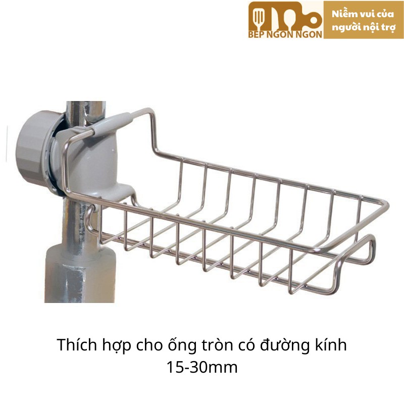 Giá inox đựng xốp cọ, chai nước rửa chén treo vòi nước bồn rửa chén tiện lợi dễ dàng_BEP NGON NGON