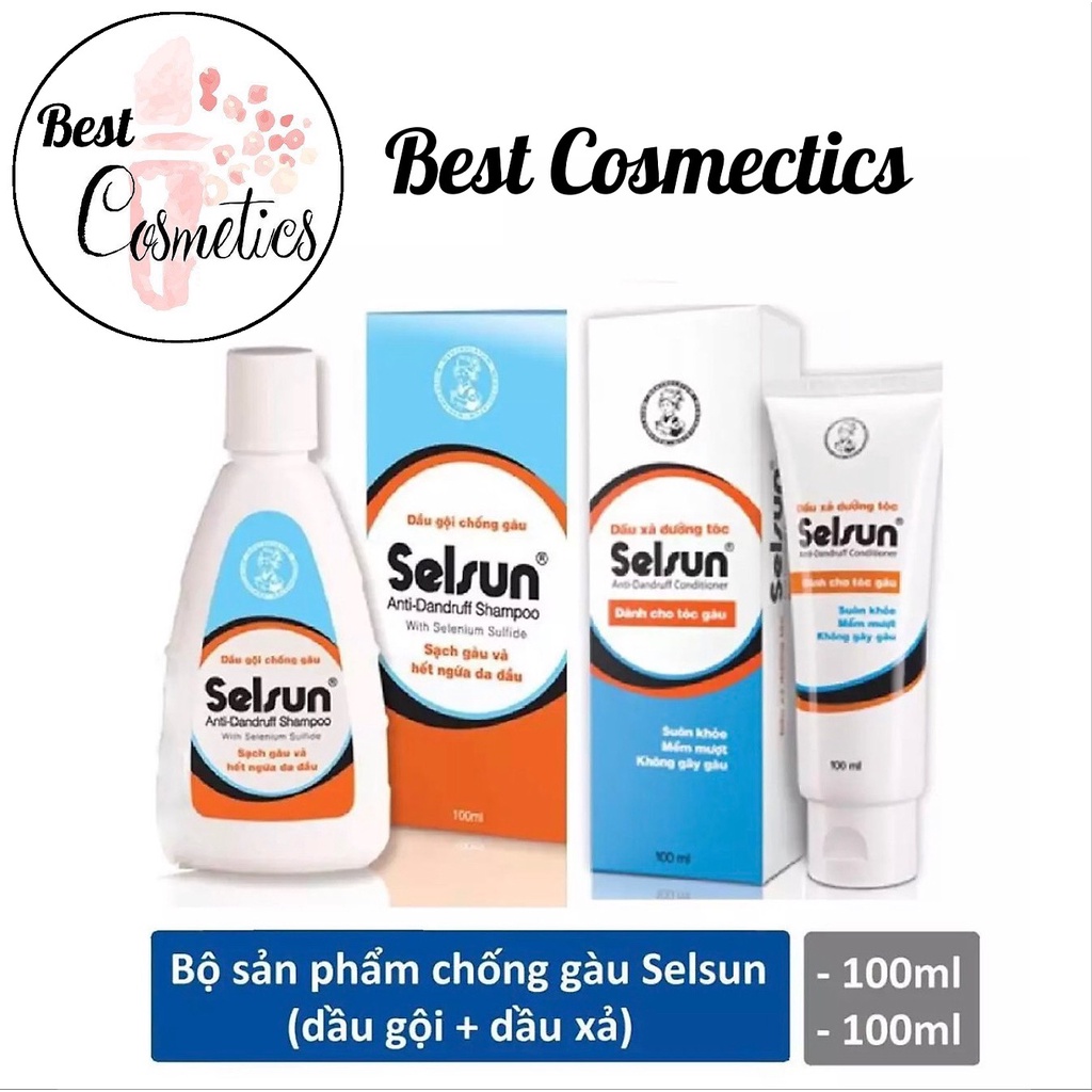 Bộ sản phẩm chống gàu Selsun (Dầu gội chống gàu Selsun 100ml + Dầu xã dưỡng tóc Selsun 100ml)