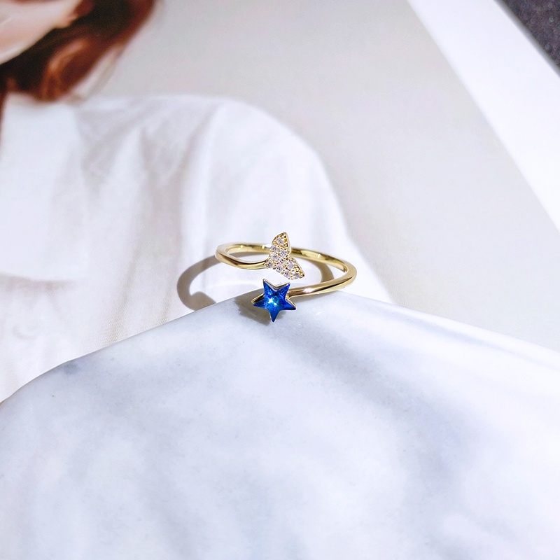 [Jiudoulan] Nhẫn Hở Hình Đuôi Nàng Tiên Cá Màu Xanh Dương Sang Trọng Phong Cách Hàn Quốc Có Thể Điều Chỉnh K