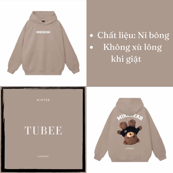 Áo hoodie gấu ngược Mikebear nỉ bông cao cấp Unisex