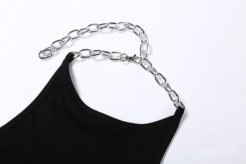 Áo Crop Top Dây Xích Cổ Yếm Hở Lưng Gợi Cảm Cho Nữ