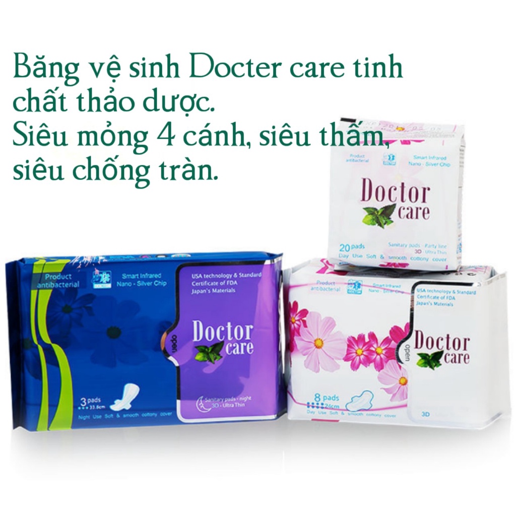 Băng vệ sinh thảo dược Doctor care. Siêu mỏng, siêu thấm, siêu chống tràn (Hàng chính hãng)- Khánh Chi pharma