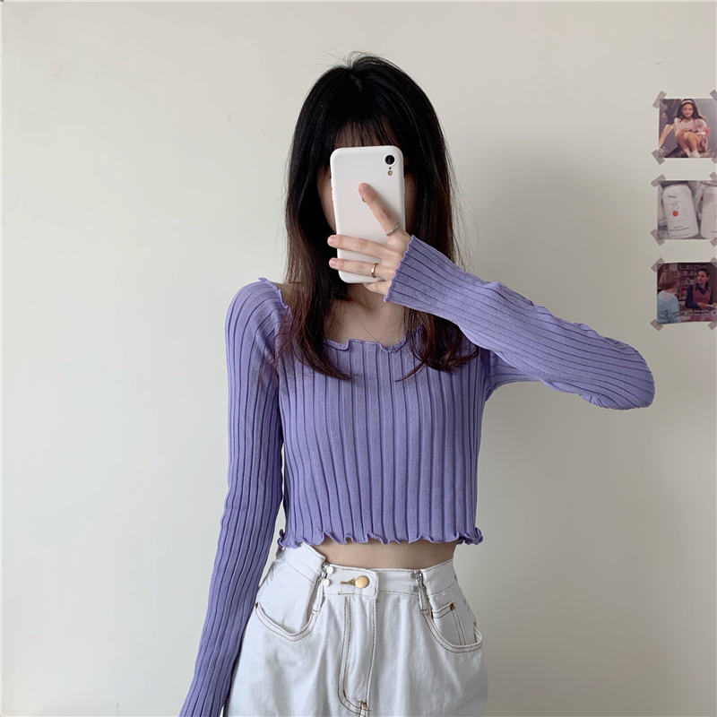 Áo kiểu IELGY tay dài cổ vuông ôm dáng quyến rũ trẻ trung tùy chọn màu sắc dành cho nữ