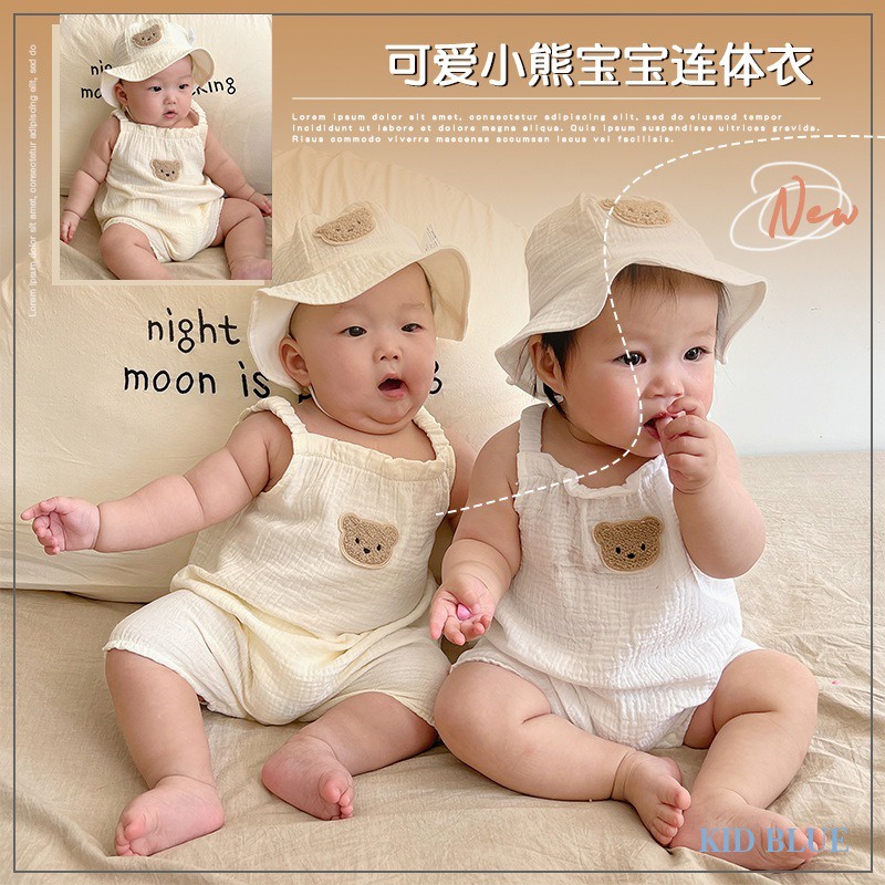 Áo Liền Quần Không Tay In Họa Tiết Dễ Thương Kèm Nón Thời Trang Mùa Hè Cho Bé