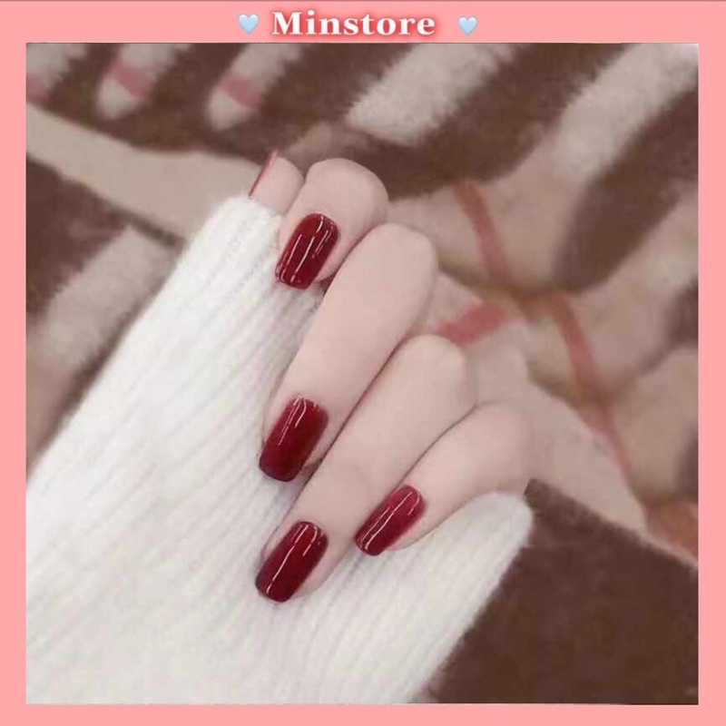 Sét Nail 24 móng tay màu đỏ xinh xắn ( kèm keo dán )