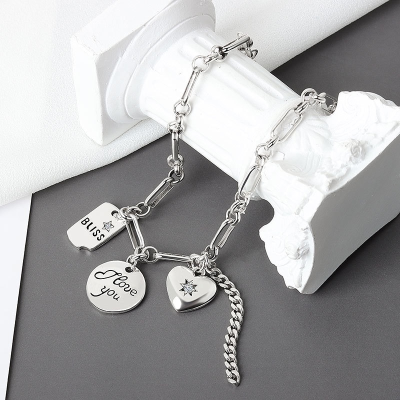 925 Sterling Silver LUCKY Love Letter Vòng tay Nữ Phụ kiện Trang sức