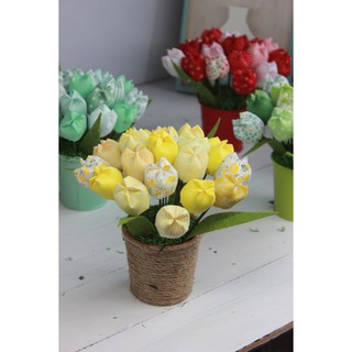 Chậu Hoa TuLip vải Handmade