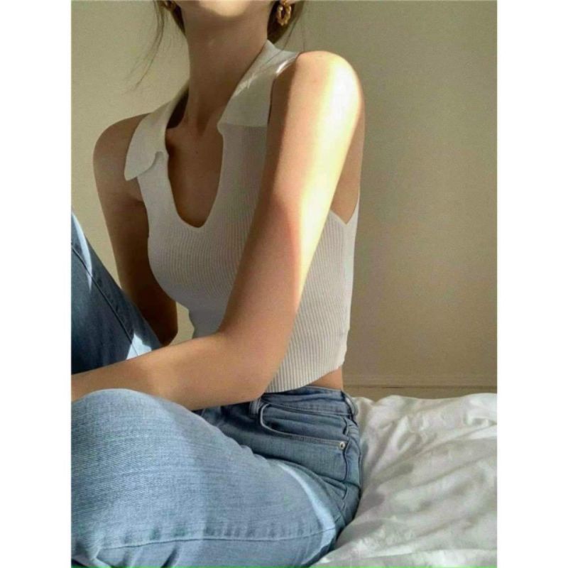 Áo Croptop Ba Lỗ Cổ Bẽ Thun Gân