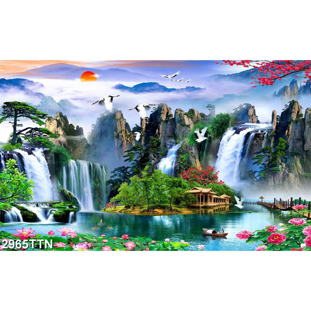 TRANH DÁN TƯỜNG 3D SƠN THUỶ HỮU TÌNH THÁC NƯỚC ĐẸP NHIỀU MẪU ...