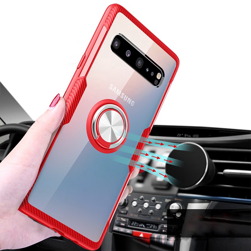 Ốp điện thoại cứng trong suốt có móc xỏ ngón từ tính chống sốc cho Samsung Galaxy S10 5G