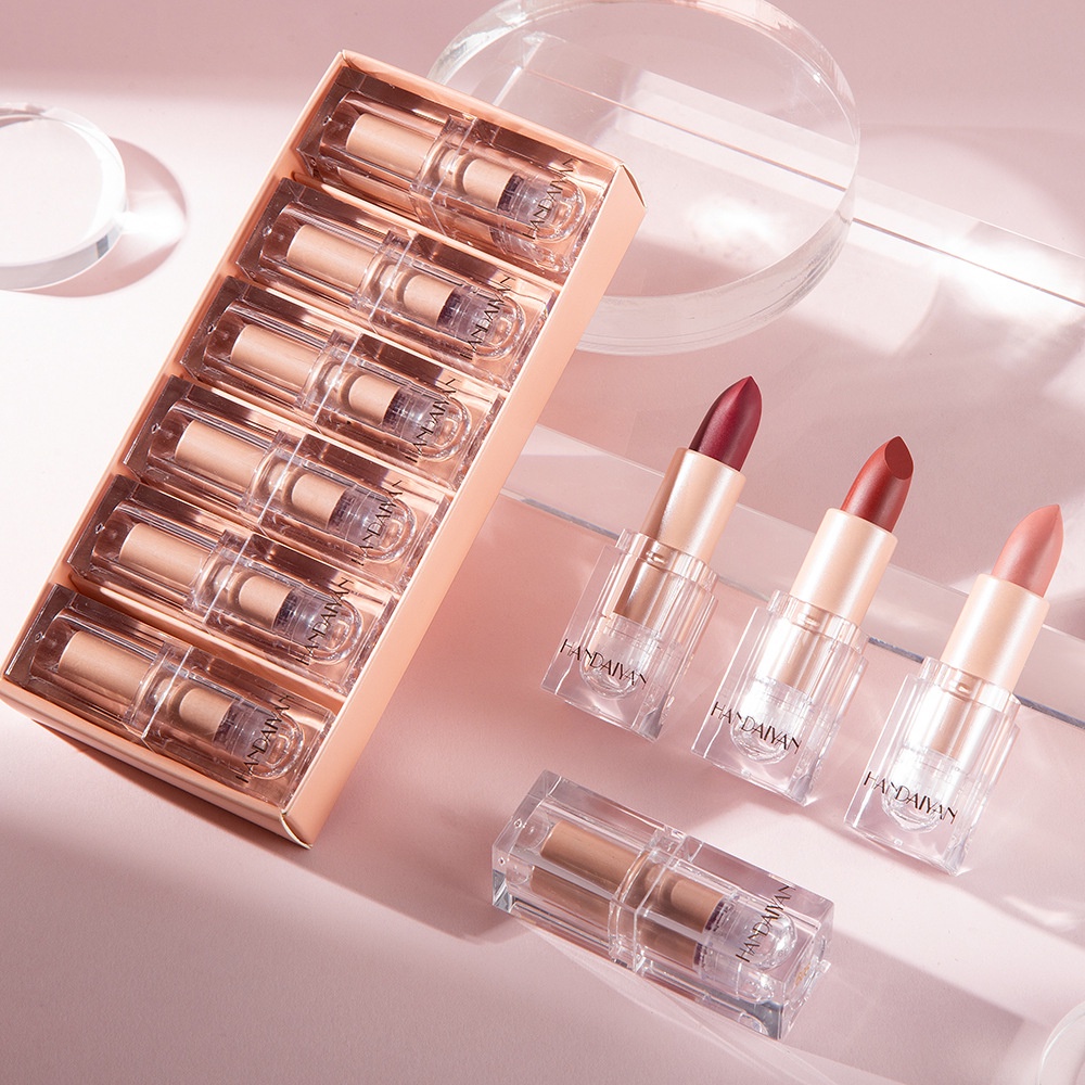 Set 6 Thỏi Son Lì HANDAIYAN Crystal Square Tube Lipstick Small Ice Cube Matte Matte Lipstick Trang Điểm Chuyên Nghiệp C7