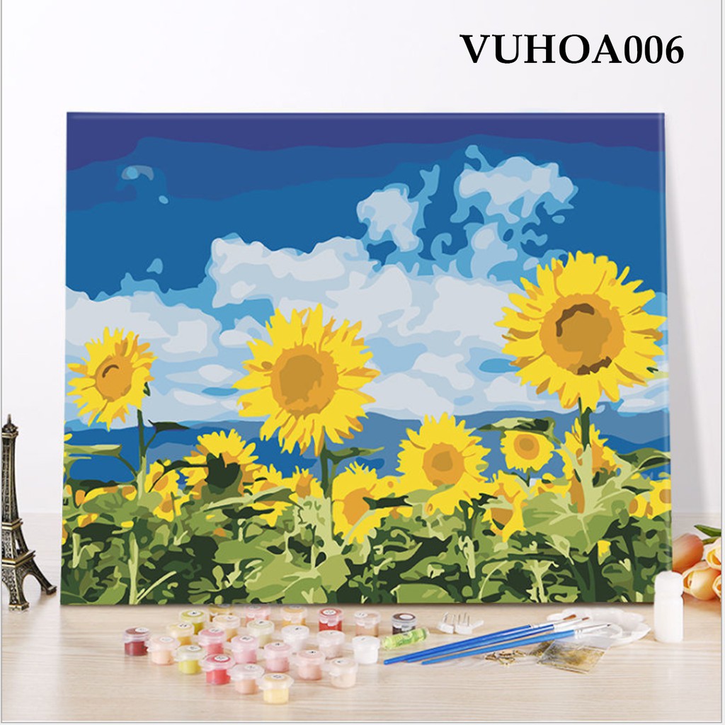 [Hàng Sẵn] Tranh Sơn Dầu Số Hóa, Vẽ Theo Số Vườn Hoa (Căng Khung Sẵn - 40x50cm)