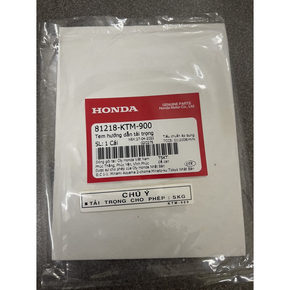 tem thông số thùng đồ xe future neo future x future 2 hàng chính hãng 81218KTM900 87506KTM900