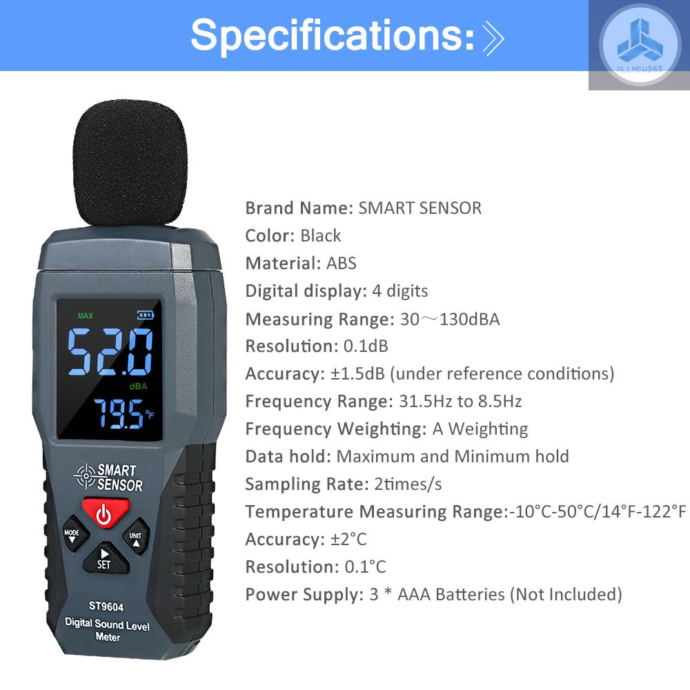 Máy đo thử nghiệm mức âm thanh SMART SENSOR kỹ thuật số mini hiển thị LCD 30-130dBA ST9604