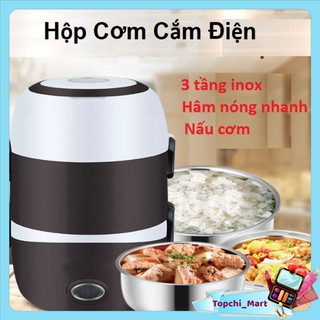 Hộp cơm hâm nóng 3 tầng cắm điện inox, hộp cơm 3 tầng ủ cơm tự động