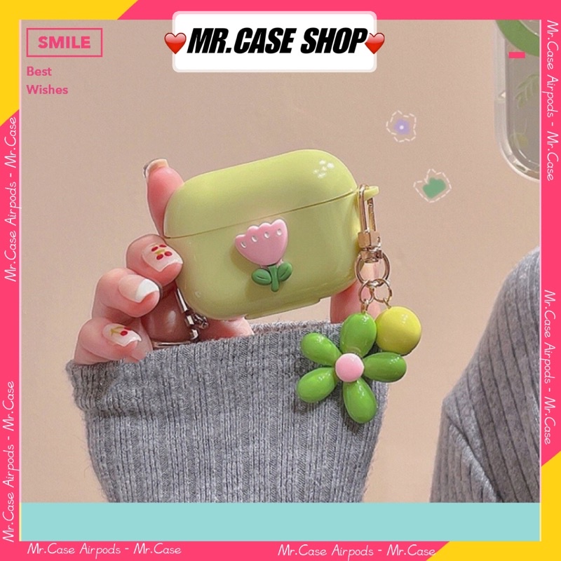 [ CÓ AP 3 ] Case Airpods 1/2 /Pro Vỏ Ốp Tai Nghe Hình Hoa Màu Xanh Lá Xinh  - Mr.Case AirPods