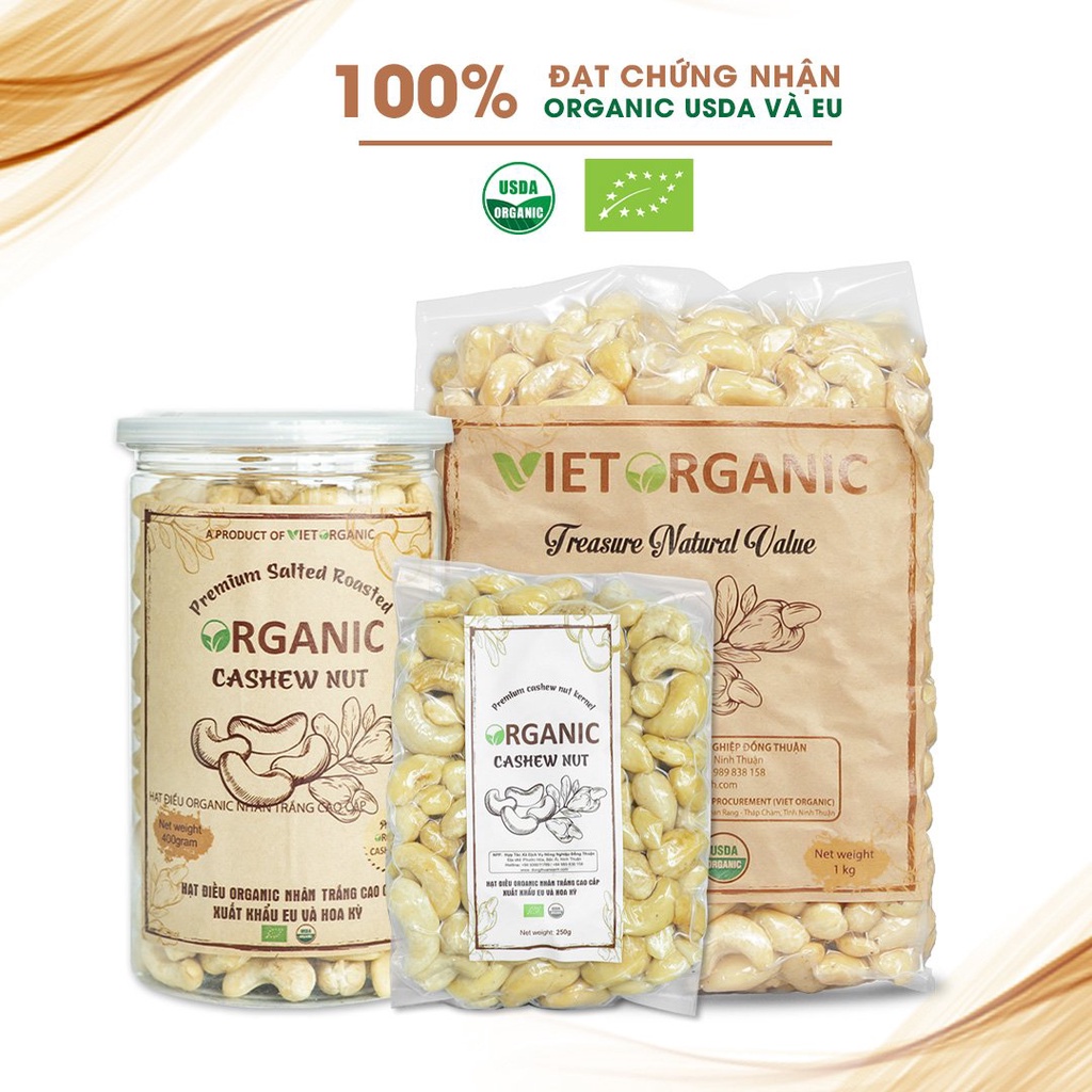 Hạt Điều Tươi Nhân Trắng hữu cơ đạt chứng nhận organic USDA và organic EU