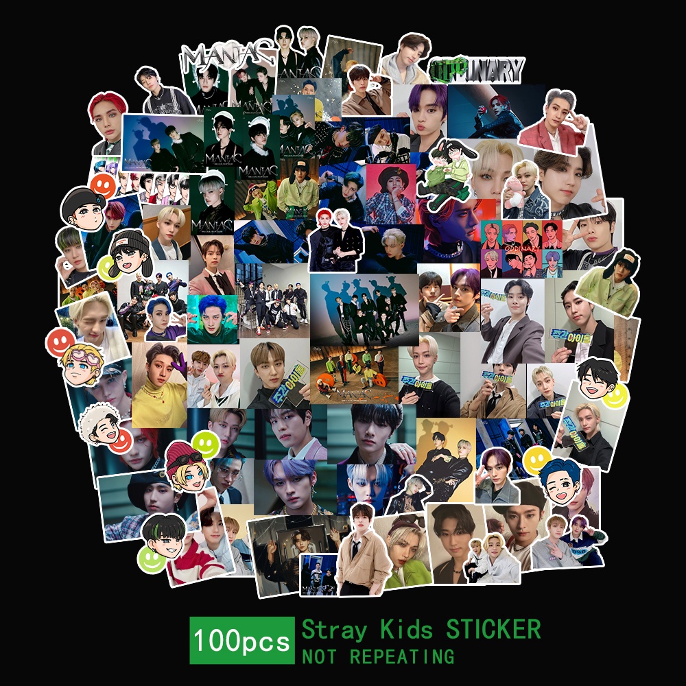 Set 100 Miếng Dán Trang Trí In Hình Nhóm Nhạc Stray Kids Dễ Thương