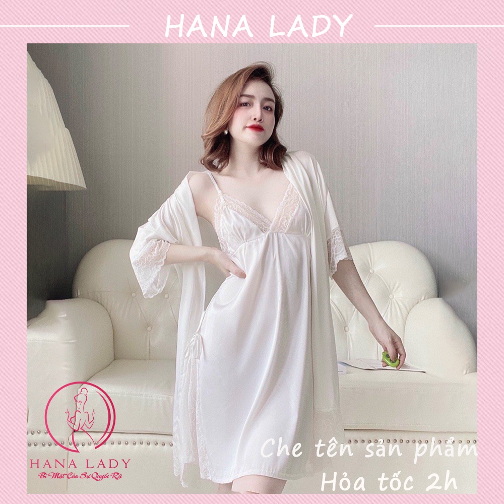 Váy ngủ lụa xẻ tà kèm choàng sáng chảnh VN496