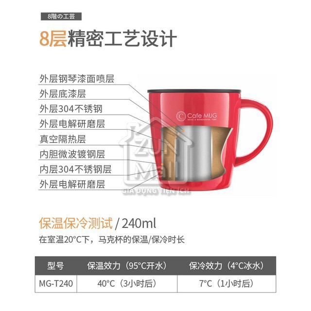 Cốc cà phê cách nhiệt, ly đựng cafe giữ nhiệt Mug Nhật bản (MG-T330) 330ml (VUI LÒNG IB SHOP ĐỂ CHỌN MÀU HIỆN CÓ)