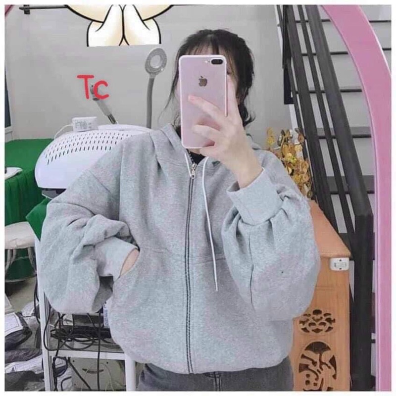 Áo khoá hoodie mũ trơn hai lớp TC12 | BigBuy360 - bigbuy360.vn