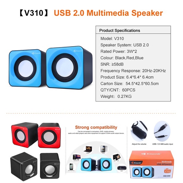LOA VI TÍNH V310 KISONLI , LOA LAPTOP 2.0 , BẢO HÀNH 12 THÁNG