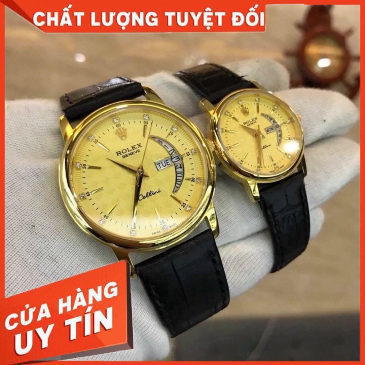 Đồng Hồ Đôi RoLex Sapphire R031 Mặt VÀNG Máy Pin Nhật Chống xước Tuyệt Đối