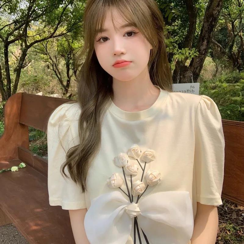 Áo Thun Tay Ngắn Thiết Kế Mới 2022 Họa Tiết Hoa Thời Trang Dành Cho Nữ