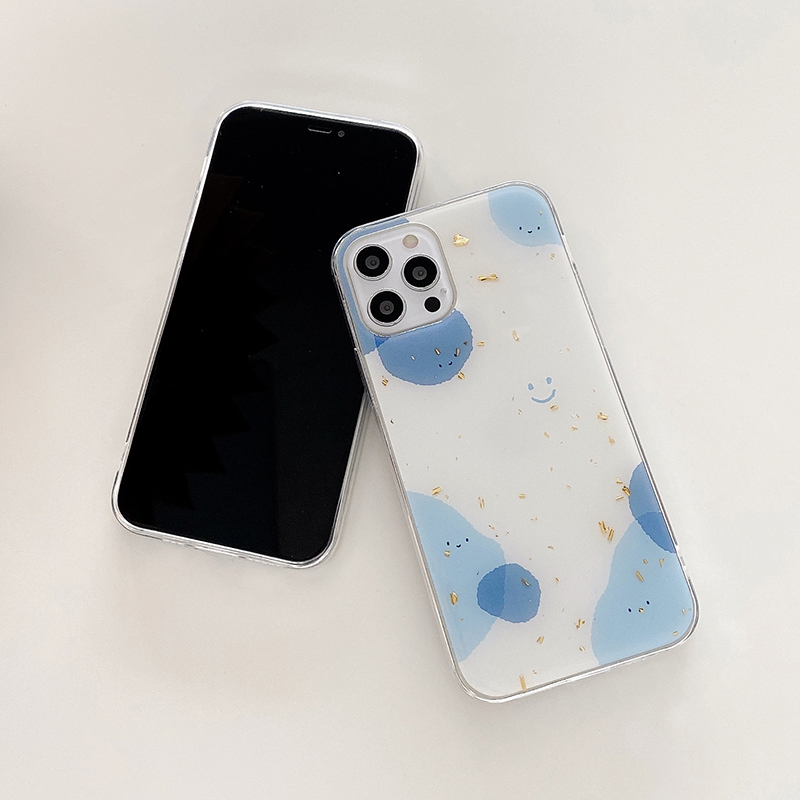 Simple fashion blue ink smiley face anti-fall phone case For iPhone 12 Pro Max 12Pro 12 Mini iPhone SE2020 11Pro Max 11Pro 11 iX XR XS Max 7 8 Plus Full Coverage case