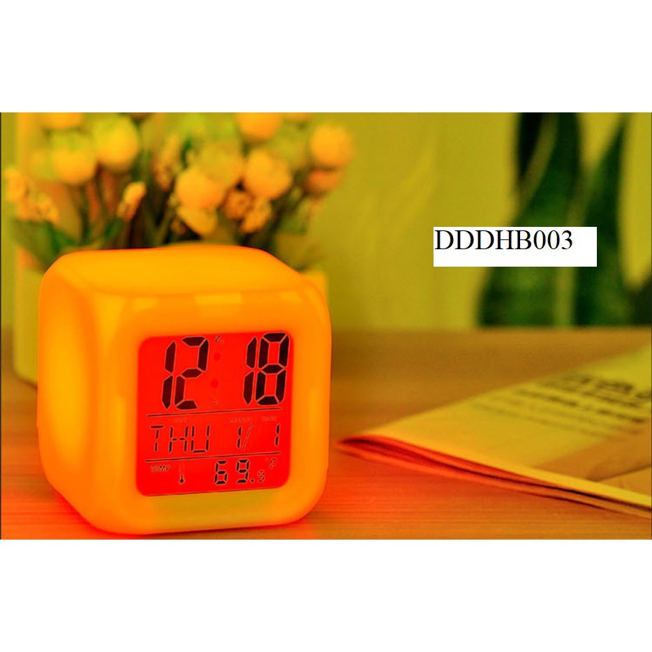 Đồng hồ để bàn - đồng hồ báo thức - đổi 7 màu hiển thị nhiệt độ, ngày tháng - có đèn led, có báo thức - DHB003