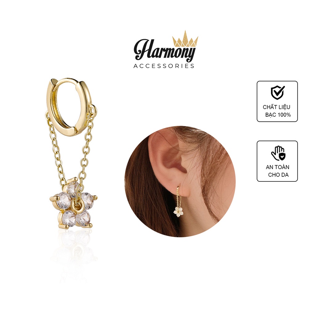 Khuyên tai nữ bạc mạ vàng, bông tai Falling Flower mặt hoa 5 cánh sang chảnh, nữ tính K141 TRANG SỨC BẠC HARMONY