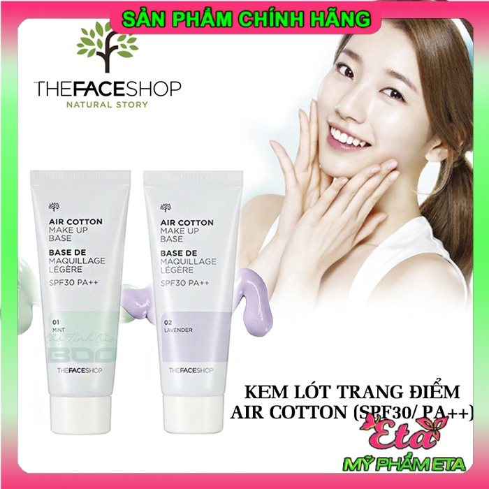Kem lót kiềm dầu và hiệu chỉnh tông da The Face Shop Air Cotton Makeup Base SPF30 PA++ TFS 40ml