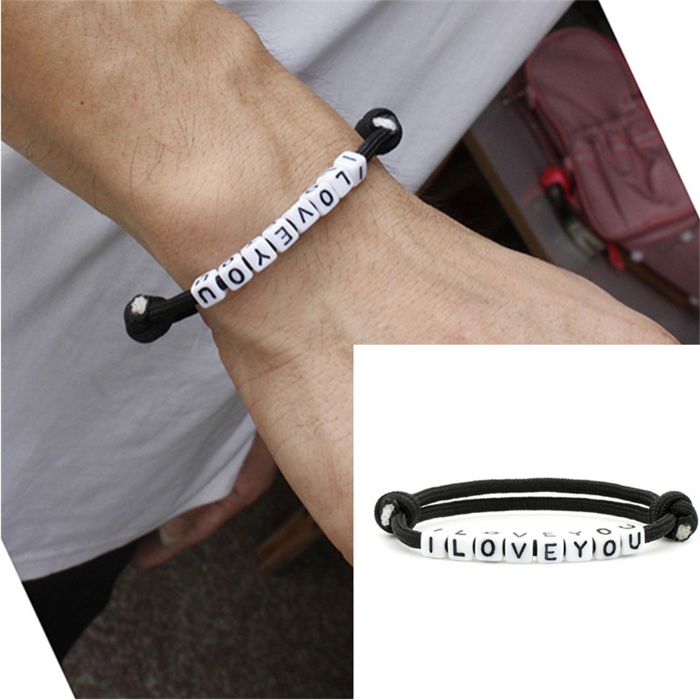 Vòng Tay Dây Dù Polyester Màu Đen In Chữ I Love You Thời Trang Cho Cặp Đôi