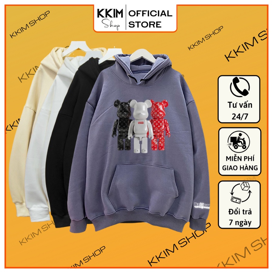 Áo Nỉ HOODIE BEARBRICK (tay áo in Phản Quang Bạc), Form Rộng CHUẨN Xu Hướng, áo nỉ bông hoodie unisex nam nữ. xuongkkim