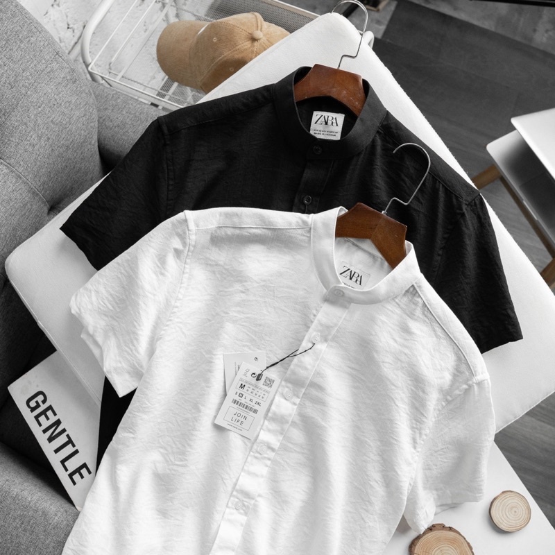 ÁO SƠMI ĐŨI CỔ TÀU  ZARA MEN VẢI DƯ VNXK