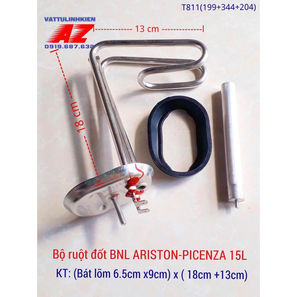 Bộ linh kiện ruột đốt đa năng Bình nóng lạnh ARISTON-PICENZA 15L bát 6,5cm x 18cm+13cm + Zoăng + Thanh magie 3mm(199+344