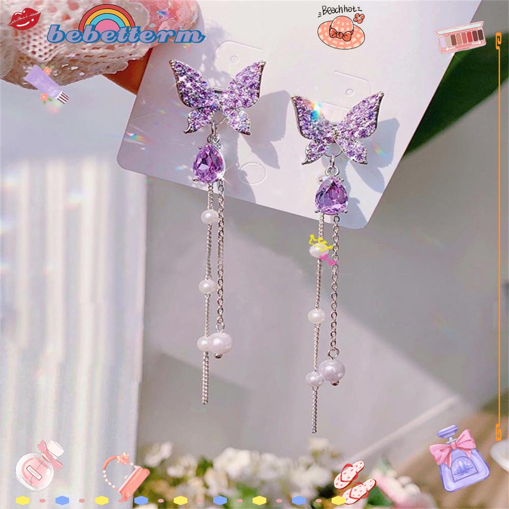 Khuyên Tai Hình Bướm Màu Tím Thời Trang Dành Cho Nữ|Bông Tai Bướm Thời Trang