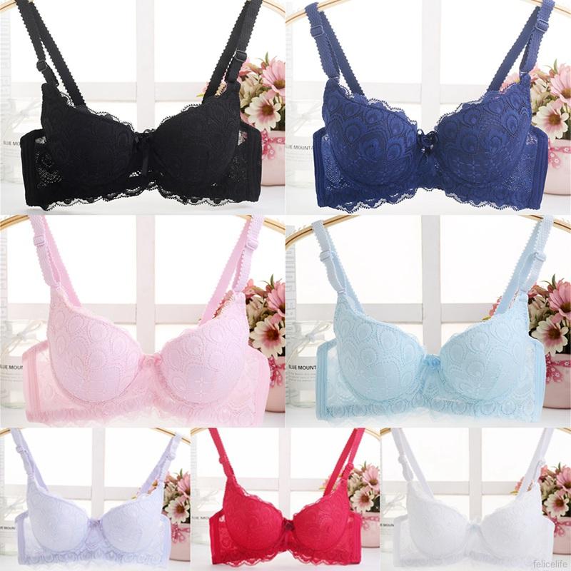 Áo Ngực Ren Hoa Màu Trơn Cúp 3 / 4 Cup